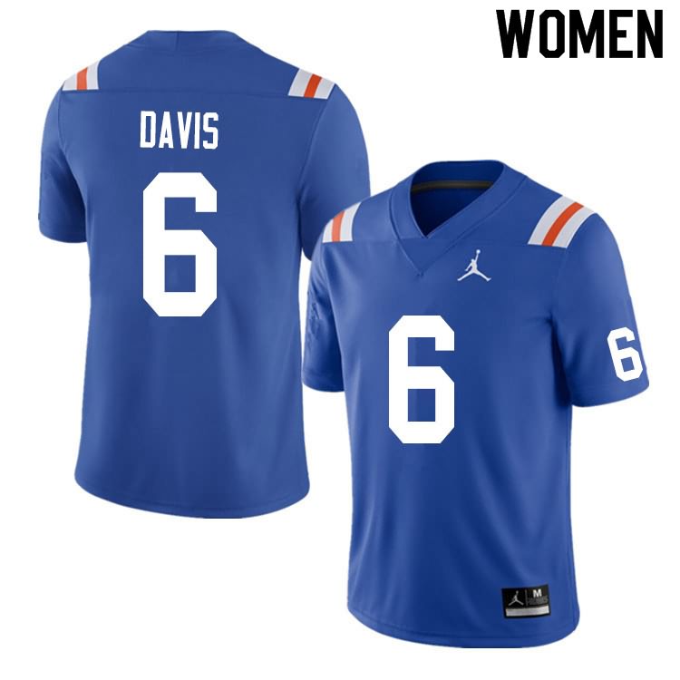 Women's NCAA Florida Gators Shawn Davis #6 Stitched Authentic Nike Blue Throwback College Football Jersey KOK7165PO